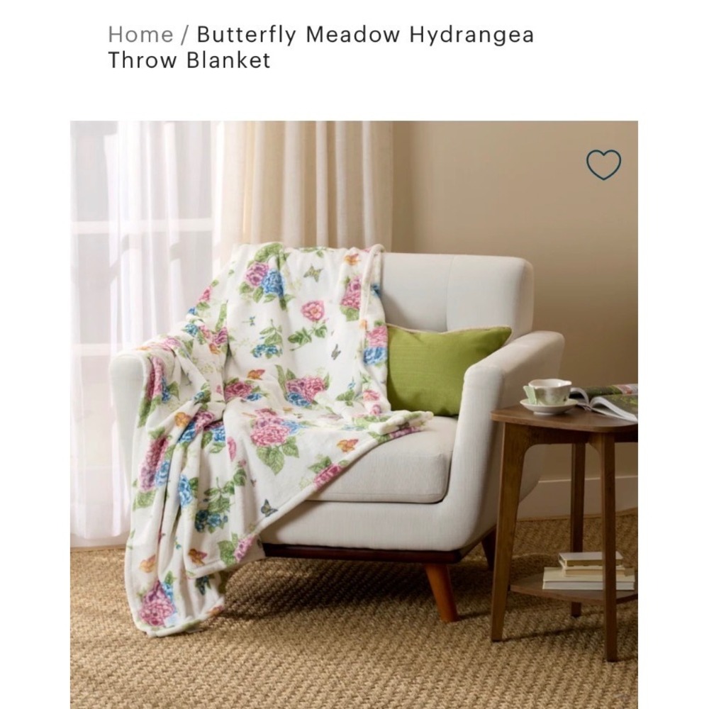 Lenox Heritage Butterfly Meadow Hydrangea Soft Throw Blanket Floral Garden NEW